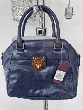 Elliott Lucca Genuine Leather Satchel/Crossbody Bag, Navy - NWT